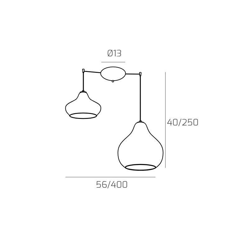 DRESS SOSPENSIONE 2 LUCI DECENTRATA METALLO BIANCO CON DIFFUSORI IN VETRO COLORATO LAMPADINE ATTACCO E27 Top Light Illuminazione