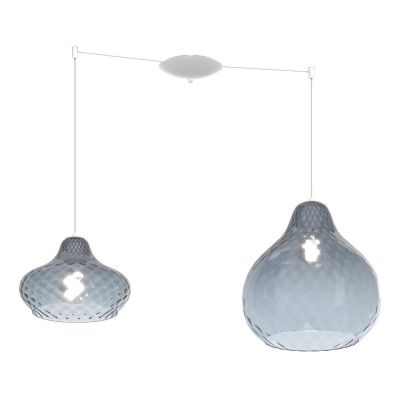 DRESS SOSPENSIONE 2 LUCI DECENTRATA METALLO BIANCO CON DIFFUSORI IN VETRO COLORATO LAMPADINE ATTACCO E27 Top Light Illuminazione