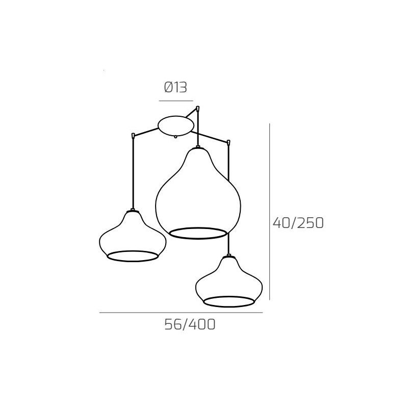 DRESS SOSPENSIONE 3 LUCI DECENTRATA METALLO CROMO CON DIFFUSORI IN VETRO COLORATO LAMPADINE ATTACCO E27 Top Light Illuminazione