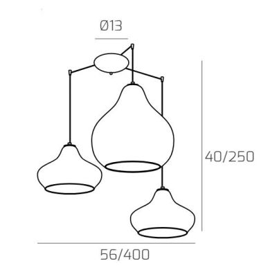 DRESS SOSPENSIONE 3 LUCI DECENTRATA METALLO CROMO CON DIFFUSORI IN VETRO COLORATO LAMPADINE ATTACCO E27 Top Light Illuminazione
