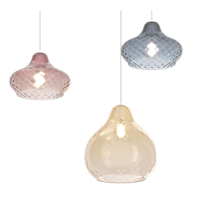 DRESS SOSPENSIONE 3 LUCI DECENTRATA METALLO CROMO CON DIFFUSORI IN VETRO COLORATO LAMPADINE ATTACCO E27 Top Light Illuminazione