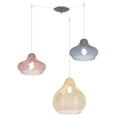 DRESS SOSPENSIONE 3 LUCI DECENTRATA METALLO CROMO CON DIFFUSORI IN VETRO COLORATO LAMPADINE ATTACCO E27 Top Light Illuminazione