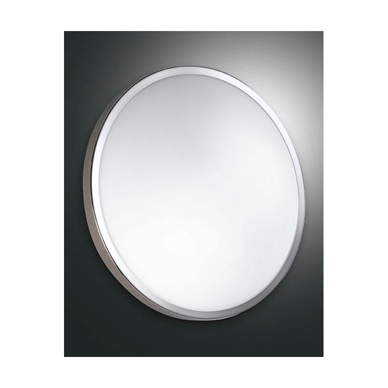 PLAZA PLAFONIERA DI DIAMETRO 40 CM IN METALLO BIANCO,CROMO O NICHEL DIFFUSORE IN VETRO Fabas Luce - Cristalensi Shop Online