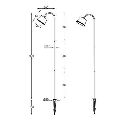 3742-72 ARMANDA PALETTO DA ESTERNO CON PICCHETTO ORIENTABILE IP54 CON BATTERIA RICARICABILE NERO,BIANCO O CORTEN Fabas Luce - Cr
