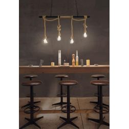 IUTA SOSPENSIONE IN CORDA NATURALE A 4 LUCI CON BARRA IN METALLO NERO OPACO IN STILE RUSTICO DI ONDA ONDALUCE CICIRIELLO - Crist 2