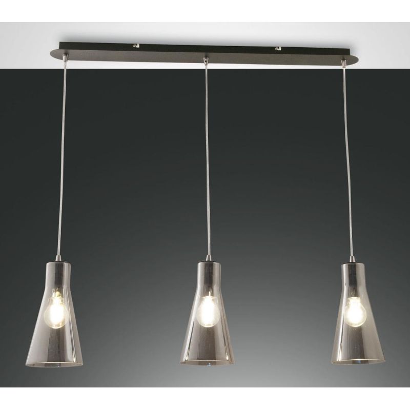 3596-47 DAFNE SOSPENSIONE A BINARIO MODERNA IN VETRO 3 PUNTI LUCE AMBRA FUME DI FABAS LUCE Fabas Luce - Cristalensi Shop Online