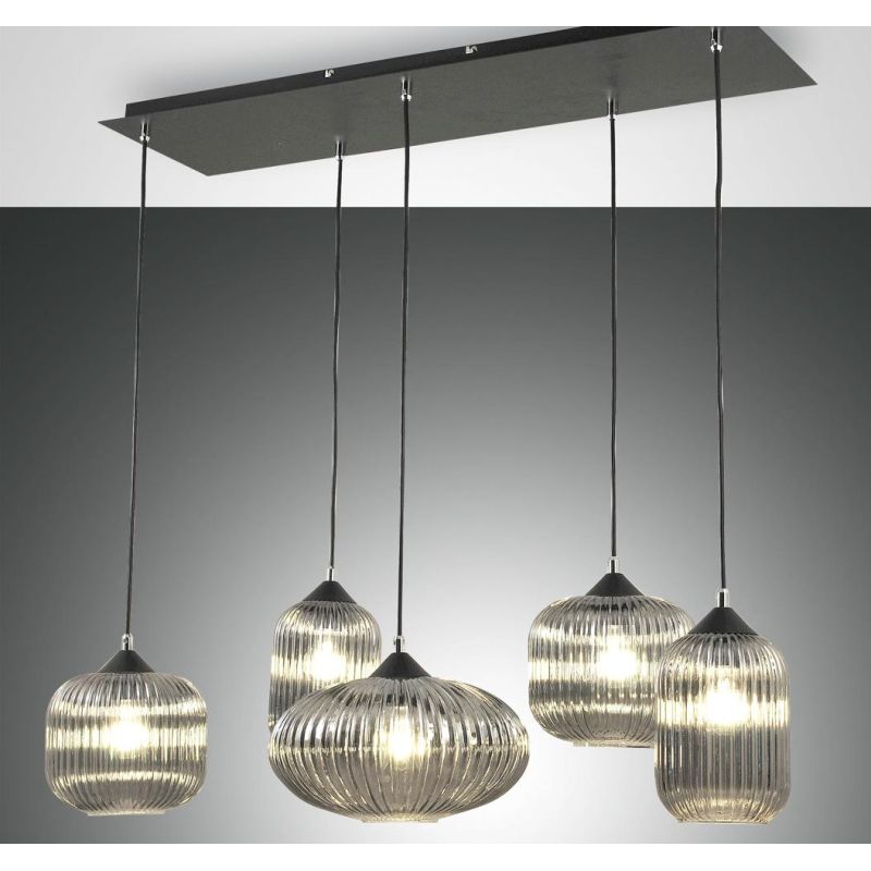 3627-48 GILLIS LAMPADARIO IN SOSPENSIONE IN VETRO RIGATO 5 PUNTI LUCE AMBRA FUME DI FABAS LUCE Fabas Luce - Cristalensi Shop Onl