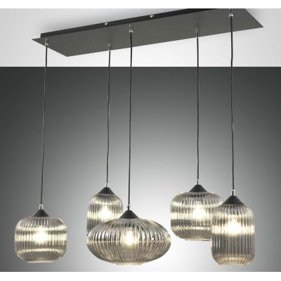 3627-48 GILLIS LAMPADARIO IN SOSPENSIONE IN VETRO RIGATO 5 PUNTI LUCE AMBRA FUME DI FABAS LUCE Fabas Luce - Cristalensi Shop Onl