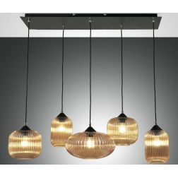 3627-48 GILLIS LAMPADARIO IN SOSPENSIONE IN VETRO RIGATO 5 PUNTI LUCE AMBRA FUME DI FABAS LUCE Fabas Luce - Cristalensi Shop Onl 2