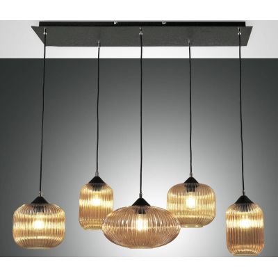 3627-48 GILLIS LAMPADARIO IN SOSPENSIONE IN VETRO RIGATO 5 PUNTI LUCE AMBRA FUME DI FABAS LUCE Fabas Luce - Cristalensi Shop Onl