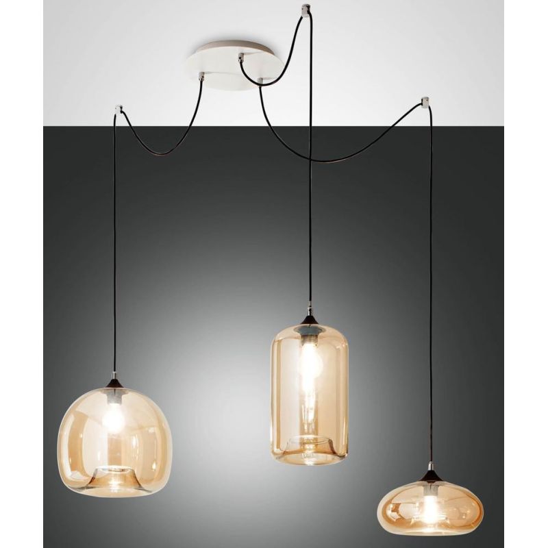 3496-47 FIONA SOSPENSIONE MODERNA A 3 LUCI CON DECENTRAMENTO AMBRA O FUME DI FABAS LUCE Fabas Luce - Cristalensi Shop Online