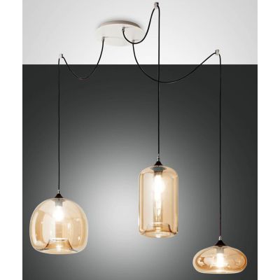3496-47 FIONA SOSPENSIONE MODERNA A 3 LUCI CON DECENTRAMENTO AMBRA O FUME DI FABAS LUCE Fabas Luce - Cristalensi Shop Online