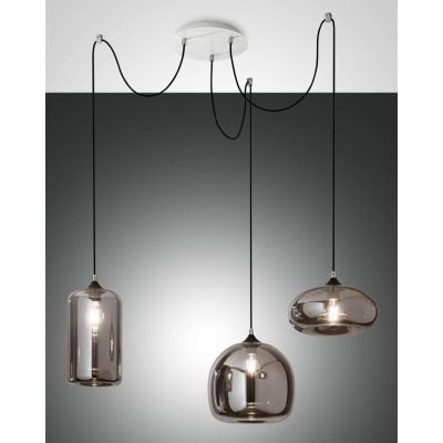 3496-47 FIONA SOSPENSIONE MODERNA A 3 LUCI CON DECENTRAMENTO AMBRA O FUME DI FABAS LUCE Fabas Luce - Cristalensi Shop Online