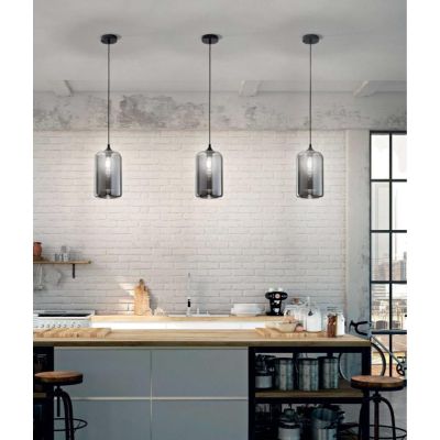 3491-40 SILO SOSPENSIONE AD UNA SOLA LUCE MODERNA IN VETRO SOFFIATO AMBRA O FUME DI FABAS LUCE Fabas Luce - Cristalensi Shop Onl