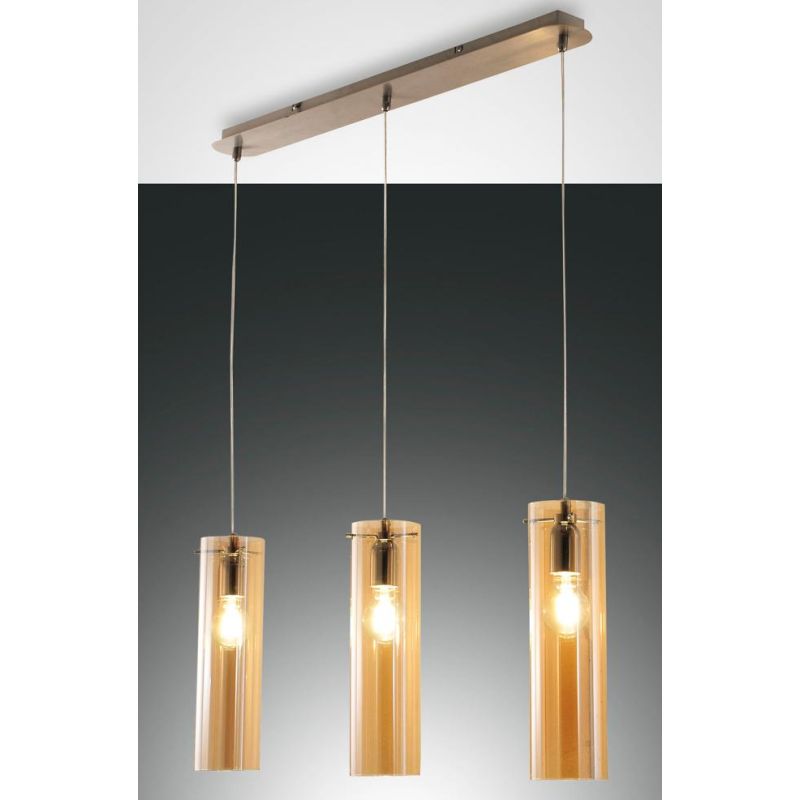 3480-47 SINTESI SOSPENSIONE A BINARIO A TRE LUCI IN VETRO AMBRA O FUME DELLA FABAS LUCE Fabas Luce - Cristalensi Shop Online