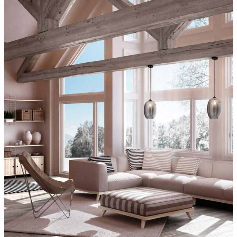 3519-40 INFINITY SOSPENSIONE OVALE DIAMETRO CM 20 MODERNA AD UNA LUCE IN VETRO SOFFIATO FUME Fabas Luce - Cristalensi Shop Onlin