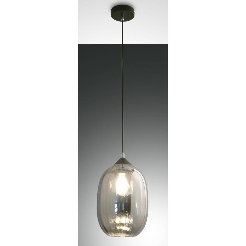 3519-40 INFINITY SOSPENSIONE OVALE DIAMETRO CM 20 MODERNA AD UNA LUCE IN VETRO SOFFIATO FUME Fabas Luce - Cristalensi Shop Onlin