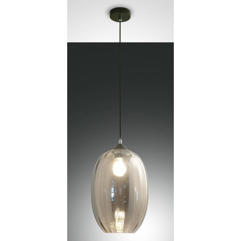 3519-45 INFINITY SOSPENSIONE OVALE DIAMETRO CM 25 MODERNA AD UNA LUCE IN VETRO SOFFIATO FUME Fabas Luce - Cristalensi Shop Onlin