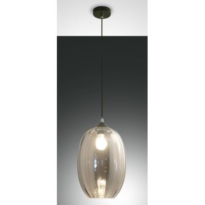 3519-45 INFINITY SOSPENSIONE OVALE DIAMETRO CM 25 MODERNA AD UNA LUCE IN VETRO SOFFIATO FUME Fabas Luce - Cristalensi Shop Onlin