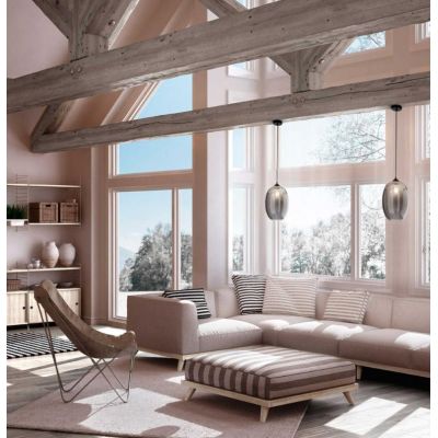 3519-45 INFINITY SOSPENSIONE OVALE DIAMETRO CM 25 MODERNA AD UNA LUCE IN VETRO SOFFIATO FUME Fabas Luce - Cristalensi Shop Onlin