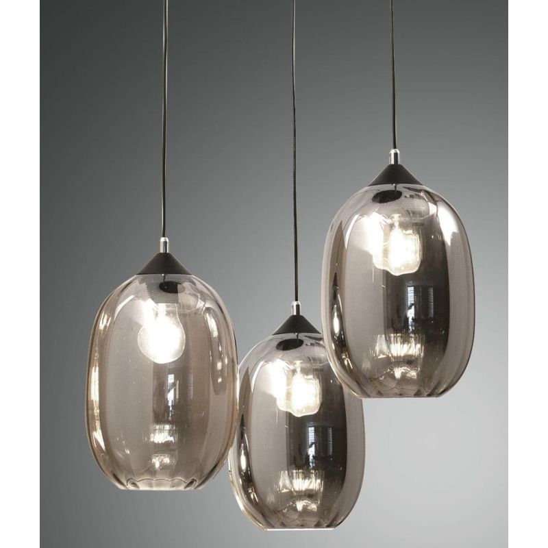 3519-47 INFINITY LAMPADARIO A SOSPENSIONE MODERNO IN VETRO FUME CON 3 PUNTI LUCE DELLA FABAS LUCE Fabas Luce - Cristalensi Shop