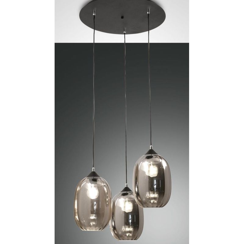 3519-47 INFINITY LAMPADARIO A SOSPENSIONE MODERNO IN VETRO FUME CON 3 PUNTI LUCE DELLA FABAS LUCE Fabas Luce - Cristalensi Shop