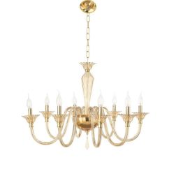 PALLADIO LAMPADARIO CLASSICO A 8 LUCI IN VETRO LAVORATO A MANO COLORE AMBRA DI ONDALUCE ONDALUCE CICIRIELLO - Cristalensi Shop O