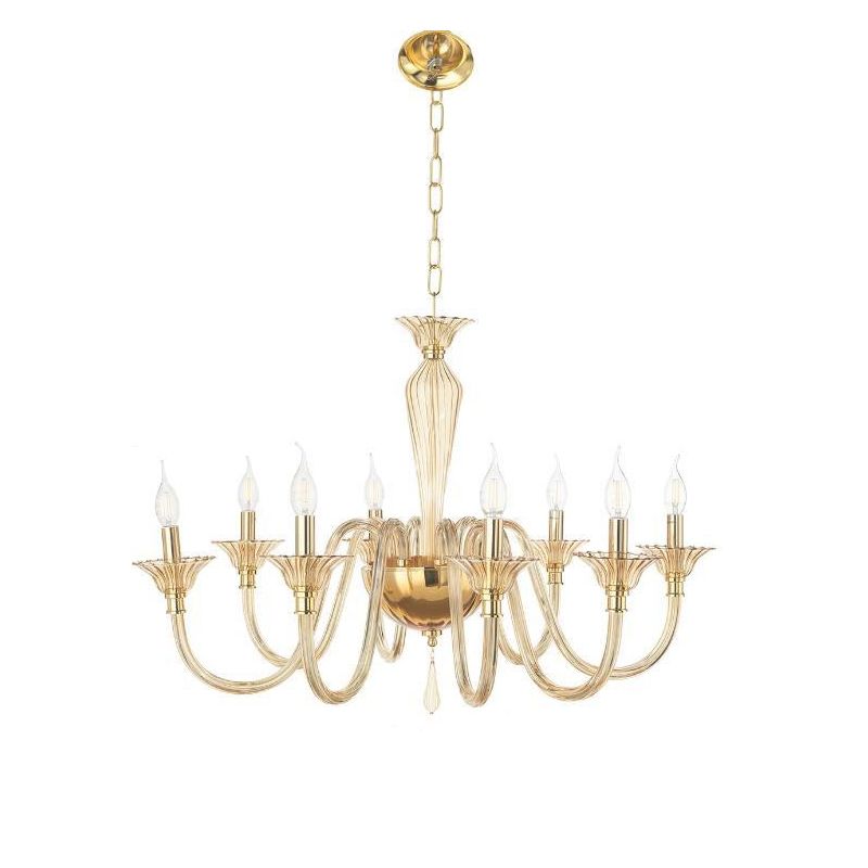 PALLADIO LAMPADARIO CLASSICO A 8 LUCI IN VETRO LAVORATO A MANO COLORE AMBRA DI ONDALUCE ONDALUCE CICIRIELLO - Cristalensi Shop O