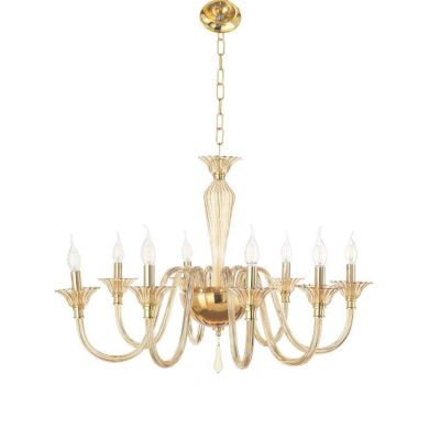 PALLADIO LAMPADARIO CLASSICO A 8 LUCI IN VETRO LAVORATO A MANO COLORE AMBRA DI ONDALUCE ONDALUCE CICIRIELLO - Cristalensi Shop O