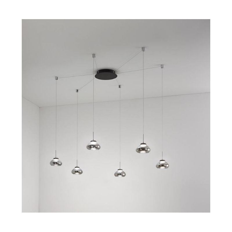 3547-46 ARABELLA SOSPENSIONE MODERNA A 6 LUCI CON DECENTRAMENTO LED INTEGRATO BIANCO AMBRA FUME Fabas Luce - Cristalensi Shop On