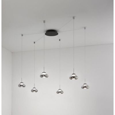 3547-46 ARABELLA SOSPENSIONE MODERNA A 6 LUCI CON DECENTRAMENTO LED INTEGRATO BIANCO AMBRA FUME Fabas Luce - Cristalensi Shop On