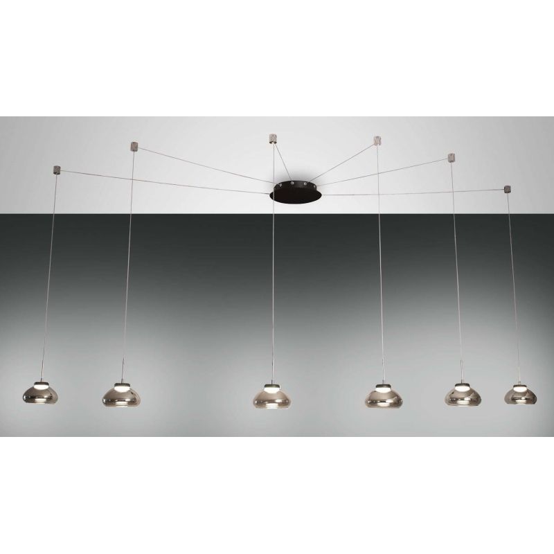 3547-46 ARABELLA SOSPENSIONE MODERNA A 6 LUCI CON DECENTRAMENTO LED INTEGRATO BIANCO AMBRA FUME Fabas Luce - Cristalensi Shop On