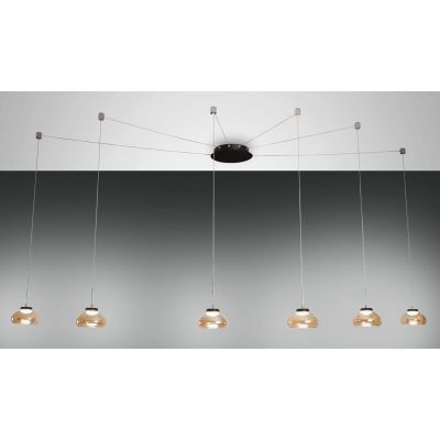 3547-46 ARABELLA SOSPENSIONE MODERNA A 6 LUCI CON DECENTRAMENTO LED INTEGRATO BIANCO AMBRA FUME Fabas Luce - Cristalensi Shop On