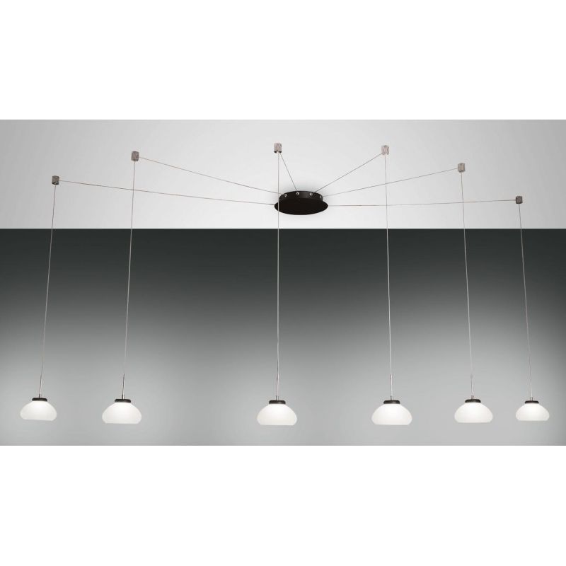 3547-46 ARABELLA SOSPENSIONE MODERNA A 6 LUCI CON DECENTRAMENTO LED INTEGRATO BIANCO AMBRA FUME Fabas Luce - Cristalensi Shop On