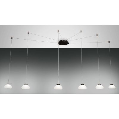 3547-46 ARABELLA SOSPENSIONE MODERNA A 6 LUCI CON DECENTRAMENTO LED INTEGRATO BIANCO AMBRA FUME Fabas Luce - Cristalensi Shop On