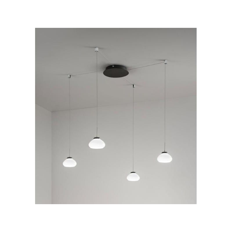 3547-49 ARABELLA SOSPENSIONE MODERNA A 4 LUCI CON DECENTRAMENTO LED INTEGRATO BIANCO AMBRA FUME Fabas Luce - Cristalensi Shop On