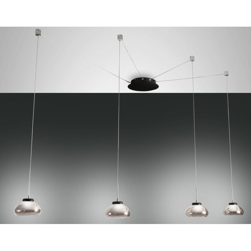 3547-49 ARABELLA SOSPENSIONE MODERNA A 4 LUCI CON DECENTRAMENTO LED INTEGRATO BIANCO AMBRA FUME Fabas Luce - Cristalensi Shop On