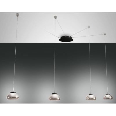 3547-49 ARABELLA SOSPENSIONE MODERNA A 4 LUCI CON DECENTRAMENTO LED INTEGRATO BIANCO AMBRA FUME Fabas Luce - Cristalensi Shop On