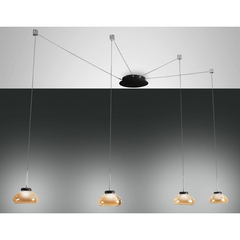3547-49 ARABELLA SOSPENSIONE MODERNA A 4 LUCI CON DECENTRAMENTO LED INTEGRATO BIANCO AMBRA FUME Fabas Luce - Cristalensi Shop On