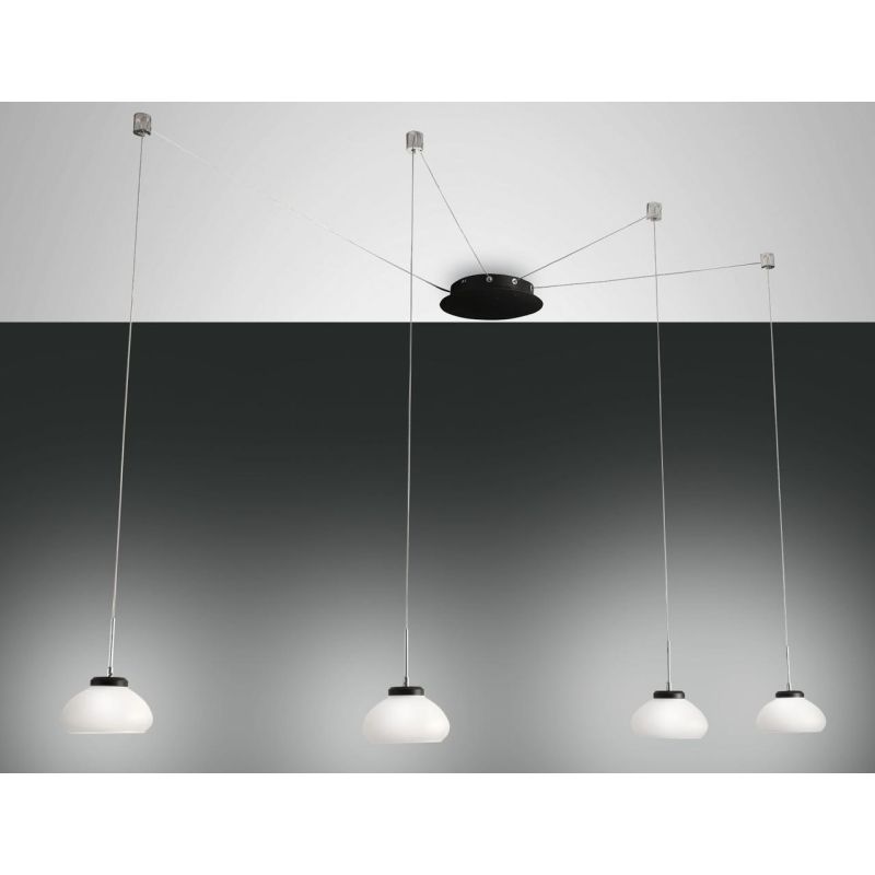 3547-49 ARABELLA SOSPENSIONE MODERNA A 4 LUCI CON DECENTRAMENTO LED INTEGRATO BIANCO AMBRA FUME Fabas Luce - Cristalensi Shop On
