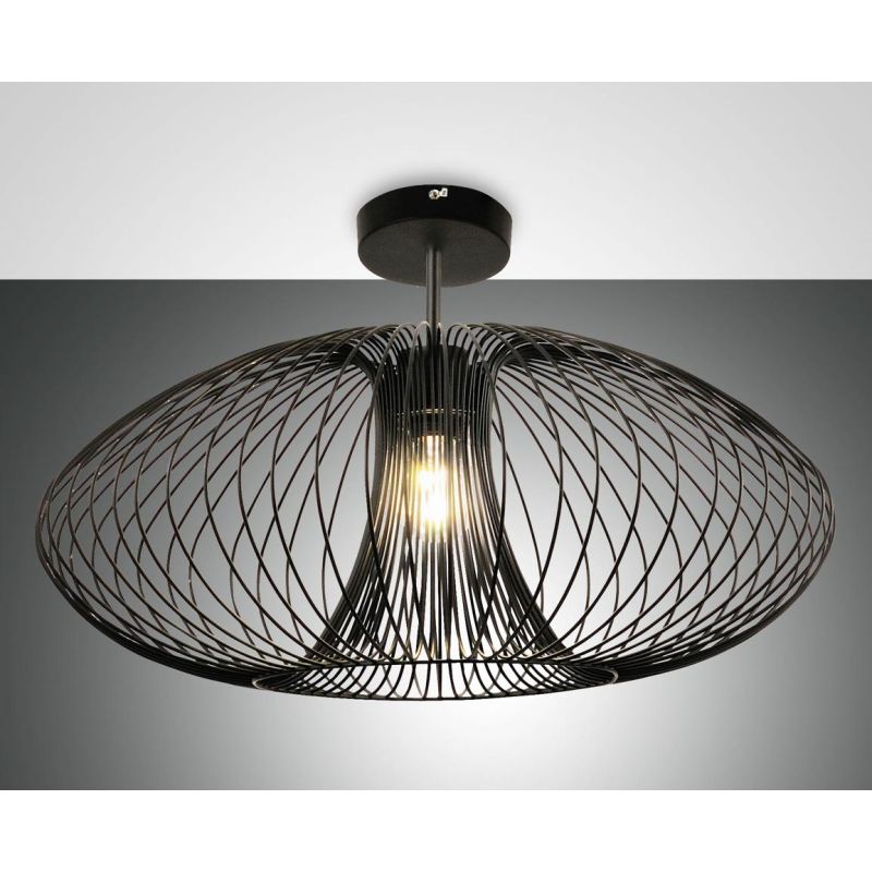 FASSA PLAFONIERA VINTAGE CON GABBIA APERTA IN METALLO VERNICIATO NERO O ORO OPACO ATTACCO E27 CRISTALENSI - Cristalensi Shop Onl