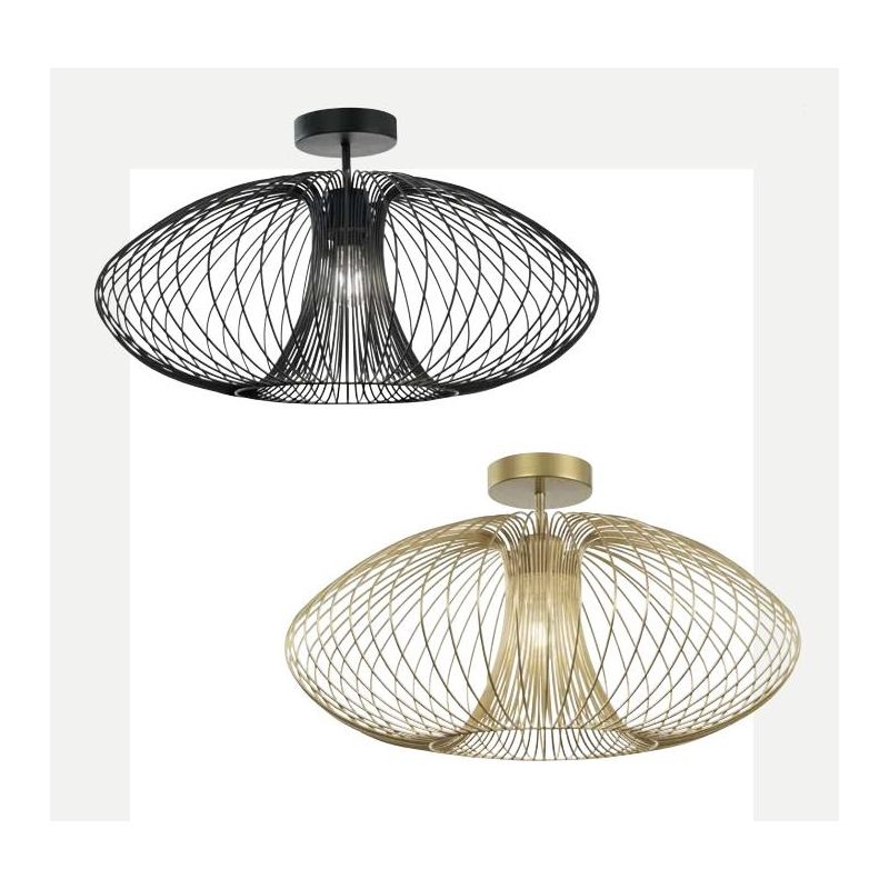 FASSA PLAFONIERA VINTAGE CON GABBIA APERTA IN METALLO VERNICIATO NERO O ORO OPACO ATTACCO E27 CRISTALENSI - Cristalensi Shop Onl