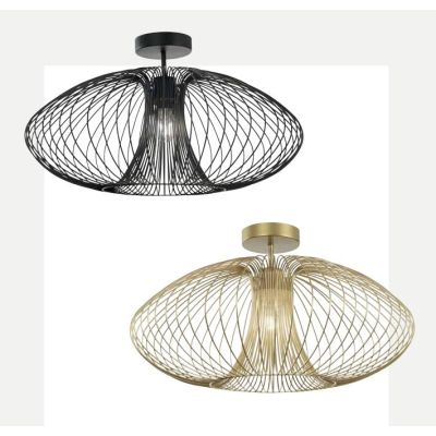 FASSA PLAFONIERA VINTAGE CON GABBIA APERTA IN METALLO VERNICIATO NERO O ORO OPACO ATTACCO E27 CRISTALENSI - Cristalensi Shop Onl