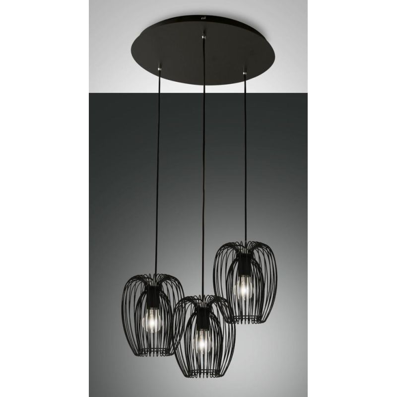 CAMP SOSPENSIONE VINTAGE A 3 LUCI DIFFUSORI A GABBIA APERTA METALLO NERO,BIANCO O ORO ATTACCO E27 CRISTALENSI - Cristalensi Shop
