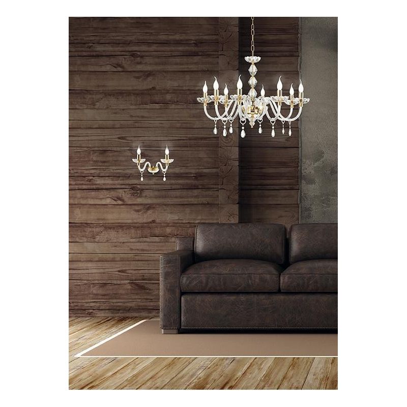 BRIGIDA LAMPADARIO A SOSPENSIONE CLASSICO IN VETRO E CRISTALLO A 8 LUCI FINITURA ORO DI CICIRIELLO ONDALUCE CICIRIELLO - Cristal