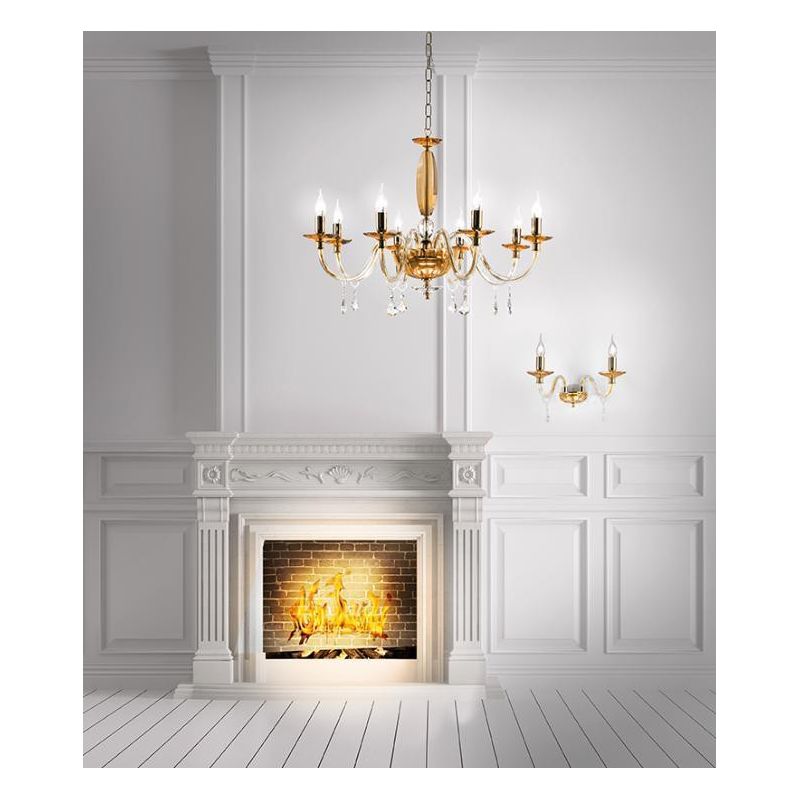 CECILIA 8 LUCI LAMPADARIO A SOSPENSIONE CLASSICO IN VETRO CON CRISTALLI 3 FINITURE ONDALUCE CICIRIELLO - Cristalensi Shop Online