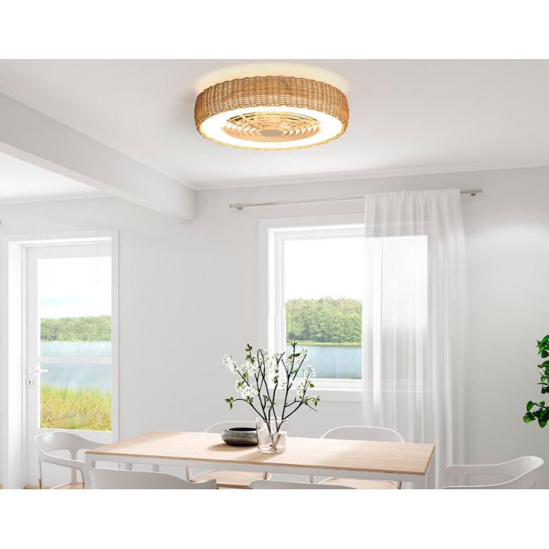 KILIMANJARO VENTILATORE IN RATTAN D65 CM LED 70W DIMMERABILE PALE INVISIBILI CON TELECOMANDO INCLUSO Mantra - Cristalensi Shop O