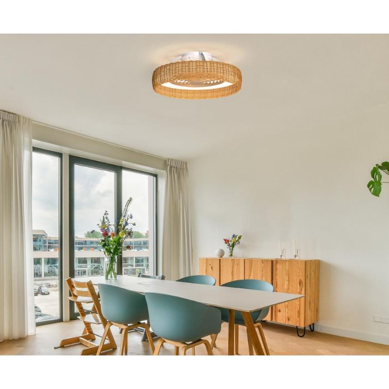 KILIMANJARO VENTILATORE IN RATTAN D65 CM LED 70W DIMMERABILE PALE INVISIBILI CON TELECOMANDO INCLUSO Mantra - Cristalensi Shop O