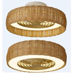 KILIMANJARO VENTILATORE IN RATTAN D65 CM LED 70W DIMMERABILE PALE INVISIBILI CON TELECOMANDO INCLUSO Mantra - Cristalensi Shop O