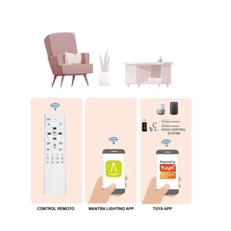 TIBET VENTILATORE MODERNO IN METALLO LED 70W DIMMERABILE 4 FINITURE COLORE TELECOMANDO INCLUSO Mantra - Cristalensi Shop Online